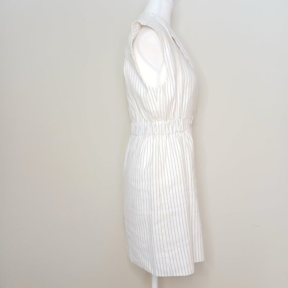 SANDRO Cosima Double Breasted Pinstriped Linen Blend Mini Dress Ecru Size 4 - Picture 4 of 12